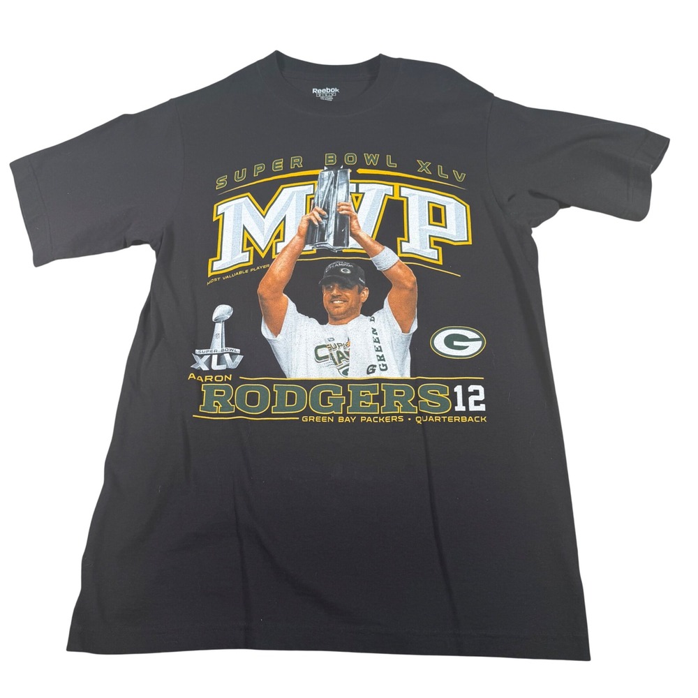 Aaron Rodgers Super Bowl XLV MVP  Reebok Graphic T-Shirt Mens Medium Black